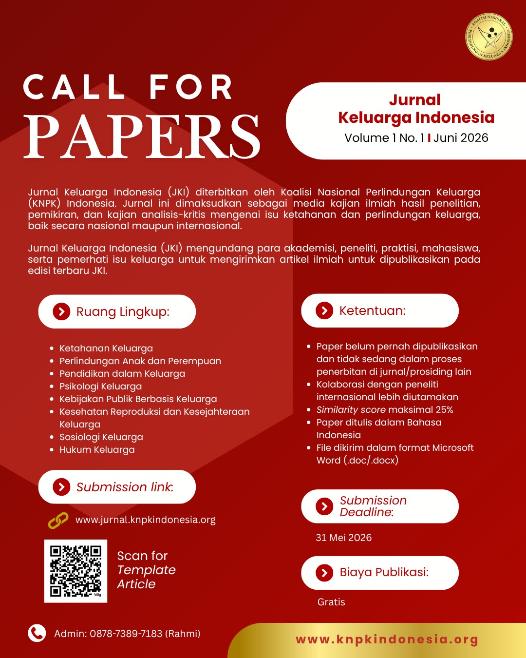 📣 CALL FOR PAPERS: Jurnal Keluarga Indonesia (JKI)